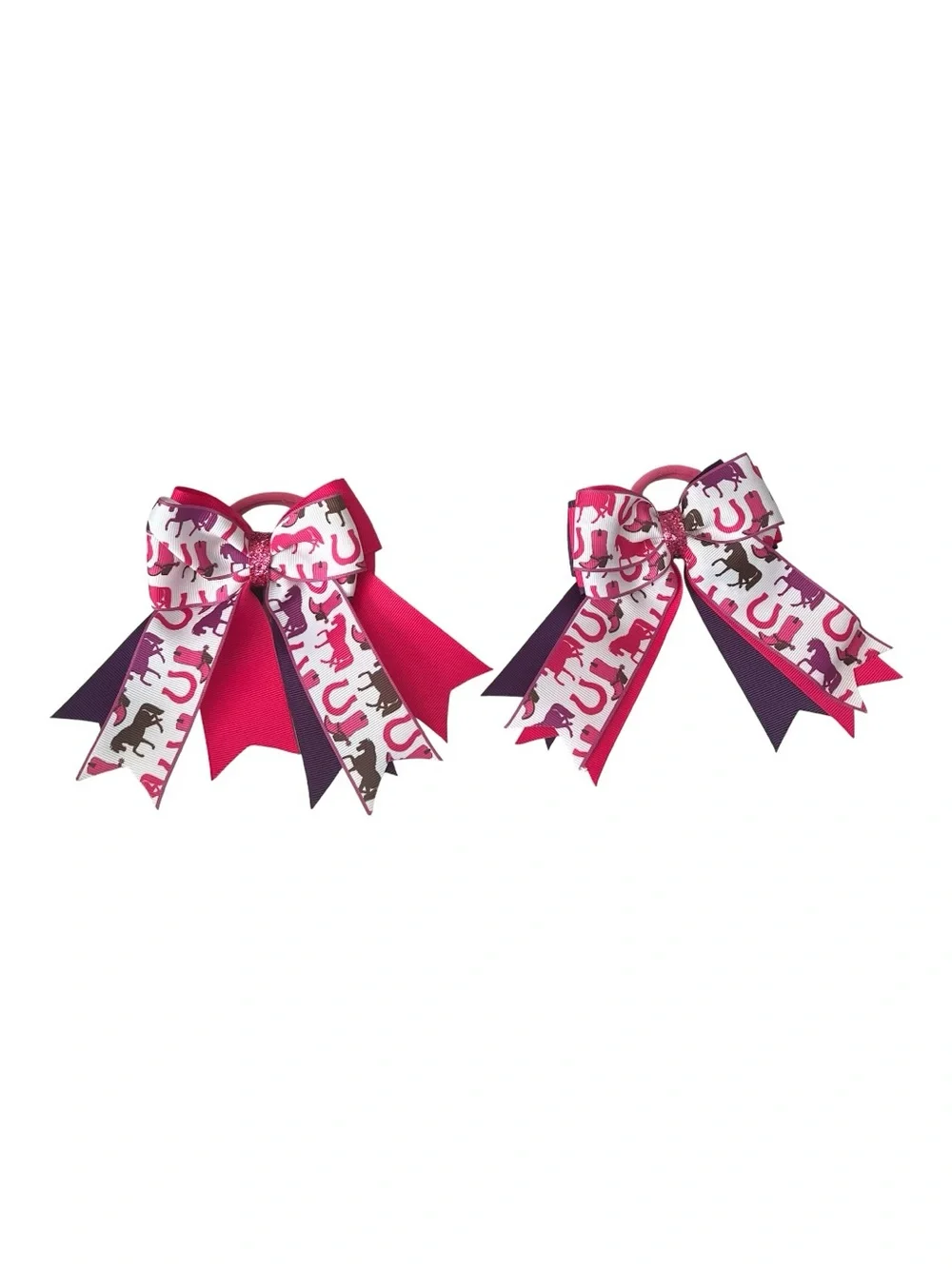 Girls Pink & Purple Horse Print Equestrian Hair Bows - Kids Accessories